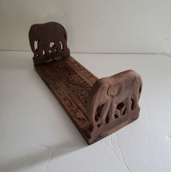 Unbranded Accents Vintage Elephant Flowers Crafted Wood Extending